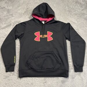 Under Armour Hoodie Black Pink/Yellow Big Logo Athleisure Women's Medium
